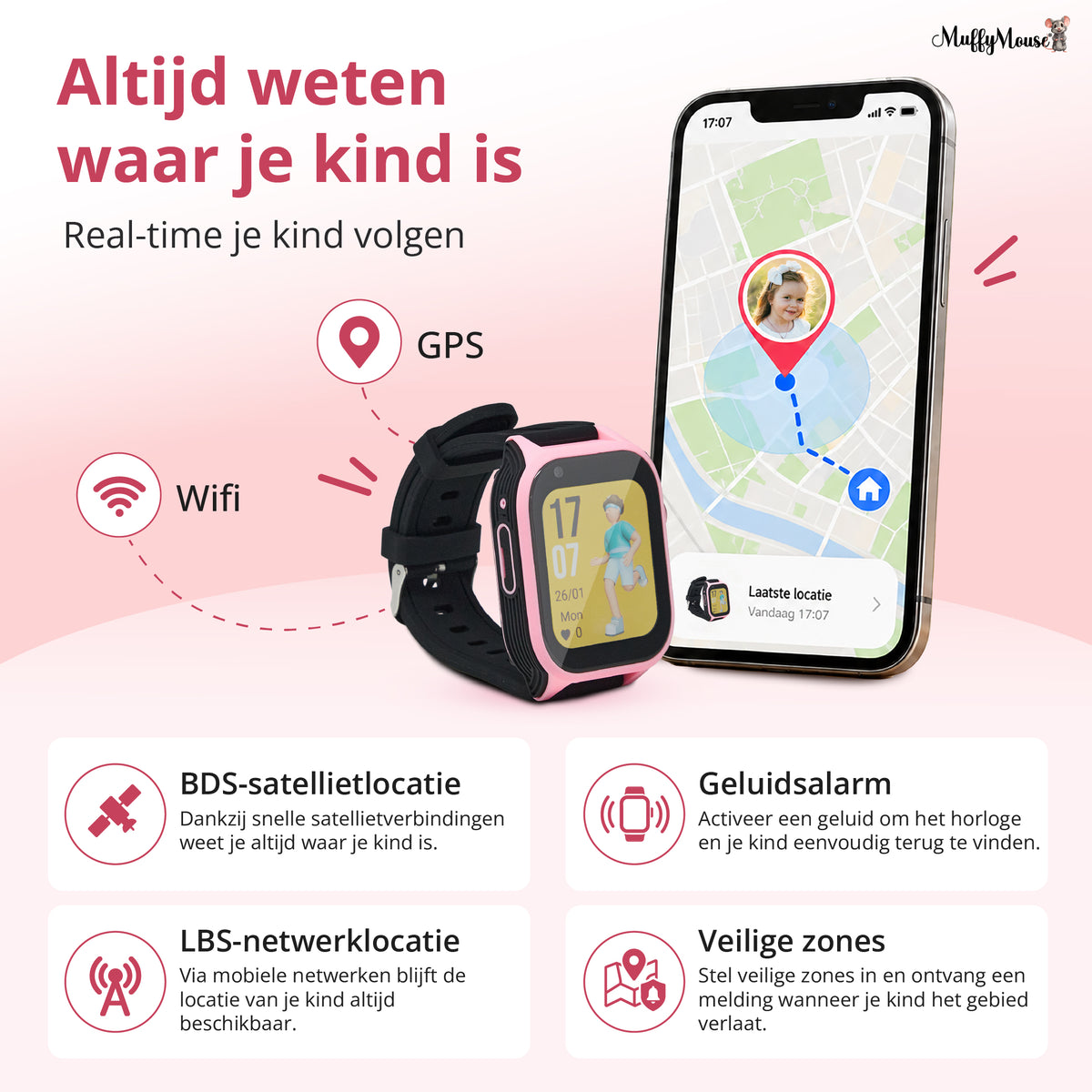 Muffymouse D8 4G Smartwatch Roze