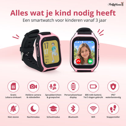 Muffymouse D8 4G Smartwatch Roze