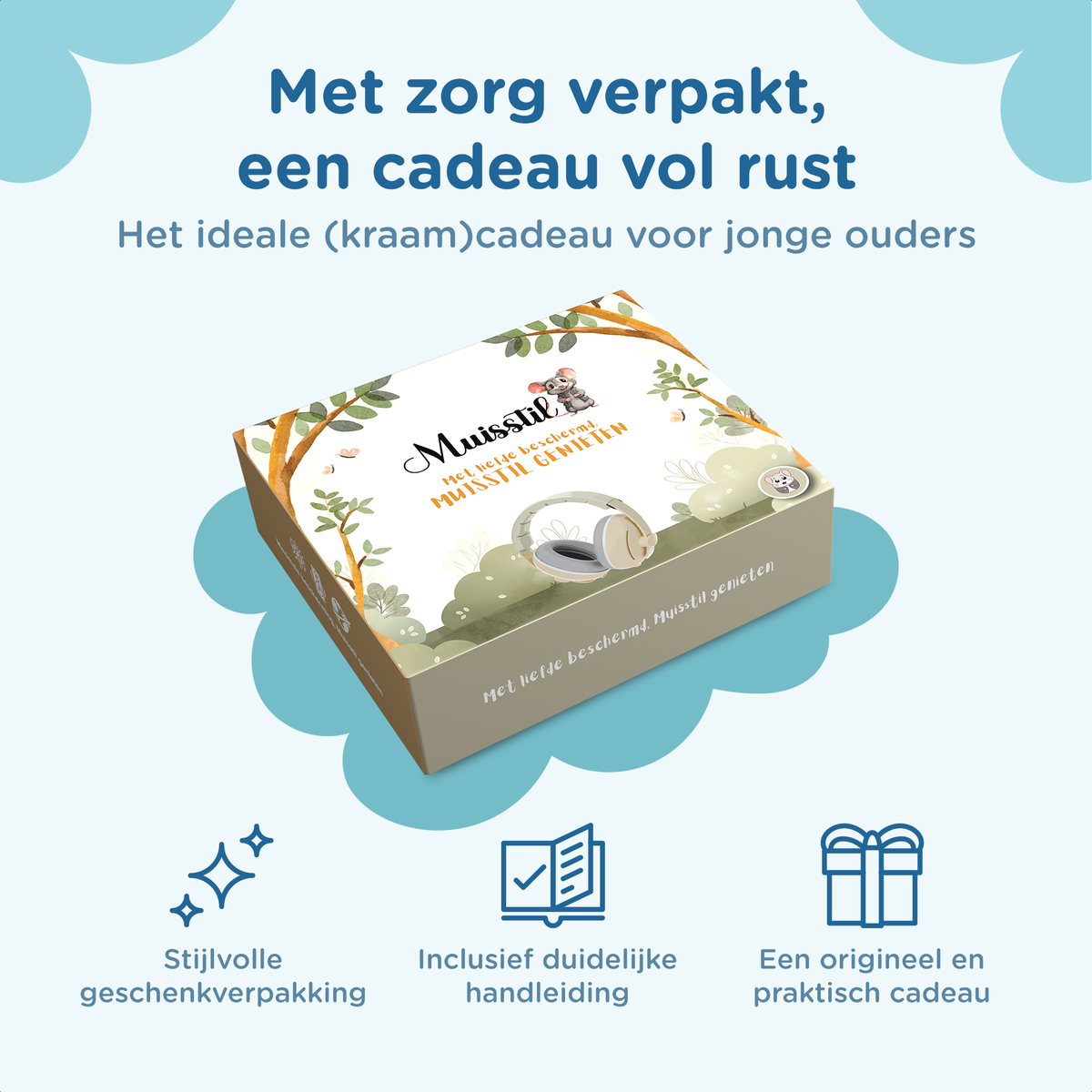 Muisstil® Gehoorbescherming Baby – Gecertificeerde Oorkappen voor baby’s en Peuters – Premium Oorbeschermers Baby - Koptelefoon Baby – Kinderkoptelefoon – 25 dB Bescherming – Blauw