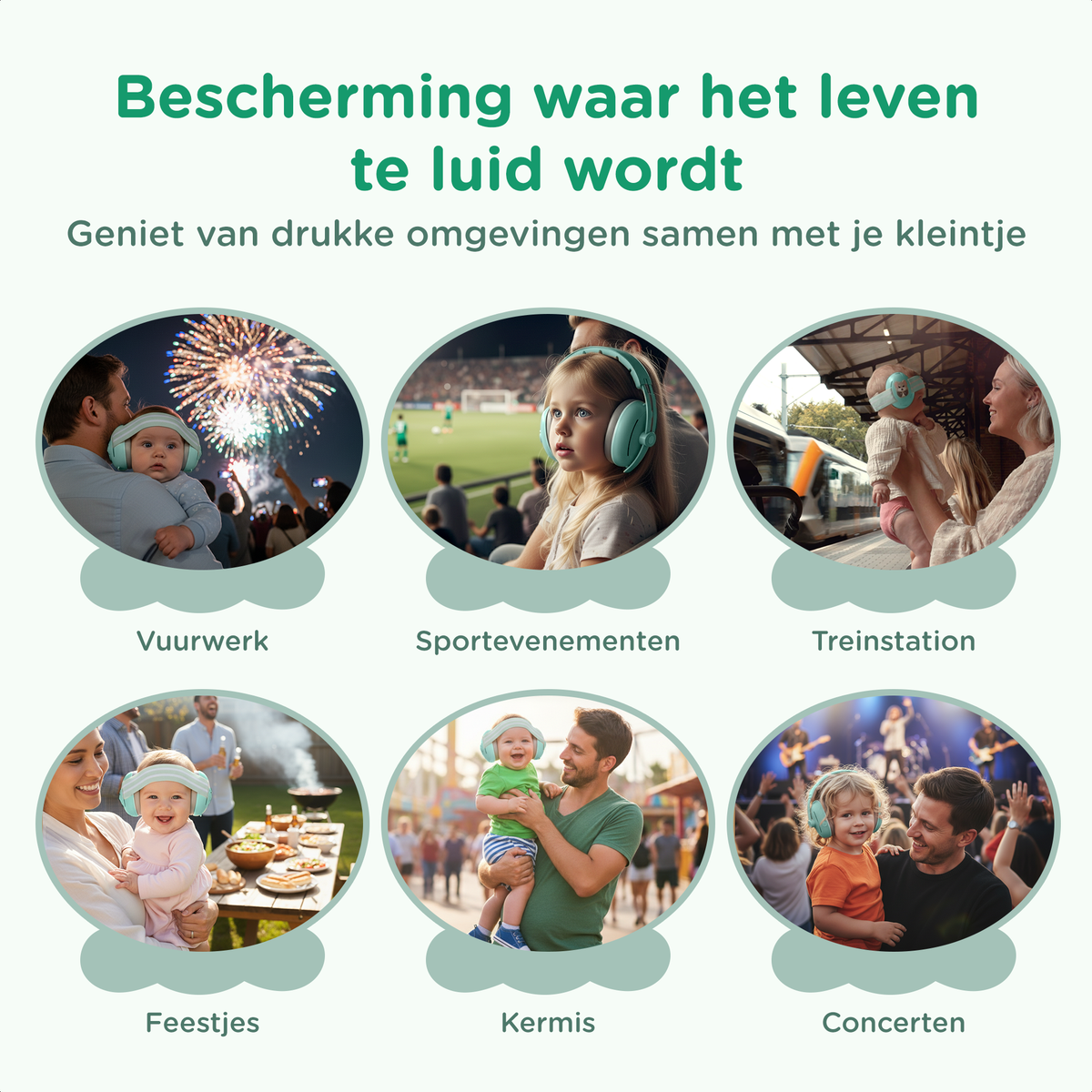 Muisstil® Gehoorbescherming Baby – Gecertificeerde Oorkappen voor baby’s en Peuters – Premium Oorbeschermers Baby - Koptelefoon Baby – Kinderkoptelefoon – 25 dB Bescherming – Groen