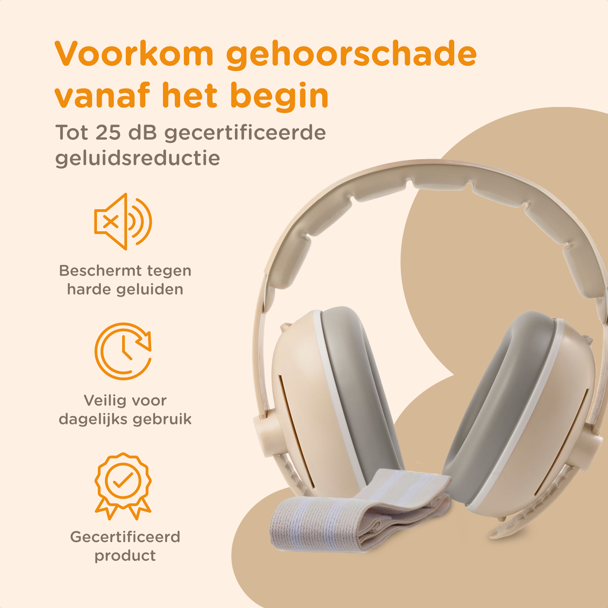 Muisstil® Gehoorbescherming Baby – Gecertificeerde Oorkappen voor baby’s en Peuters – Premium Oorbeschermers Baby - Koptelefoon Baby – Kinderkoptelefoon – 25 dB Bescherming – Beige