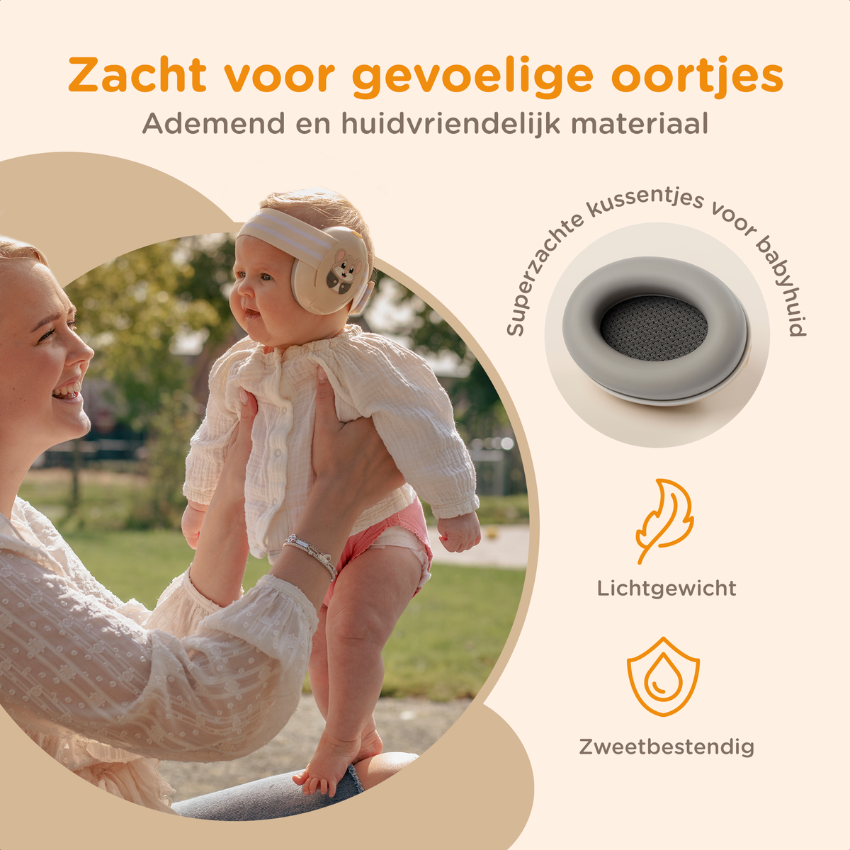Muisstil® Gehoorbescherming Baby – Gecertificeerde Oorkappen voor baby’s en Peuters – Premium Oorbeschermers Baby - Koptelefoon Baby – Kinderkoptelefoon – 25 dB Bescherming – Beige