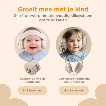 Muisstil® Gehoorbescherming Baby – Gecertificeerde Oorkappen voor baby’s en Peuters – Premium Oorbeschermers Baby - Koptelefoon Baby – Kinderkoptelefoon – 25 dB Bescherming – Beige